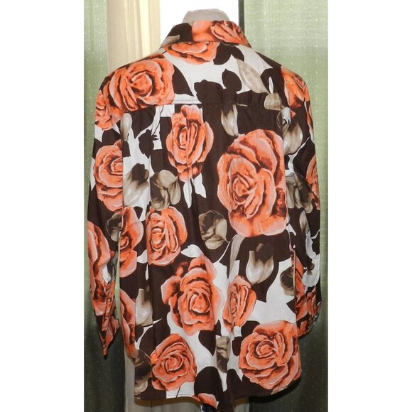 Roaman's 22W floral cotton blend buttoned top long sleeves plus size women's - Picture 2 of 7